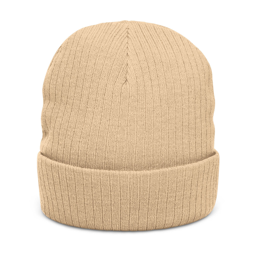 Musikfabrik Emblem Knit Beanie — Embroidered Minimal Logo Winter Hat