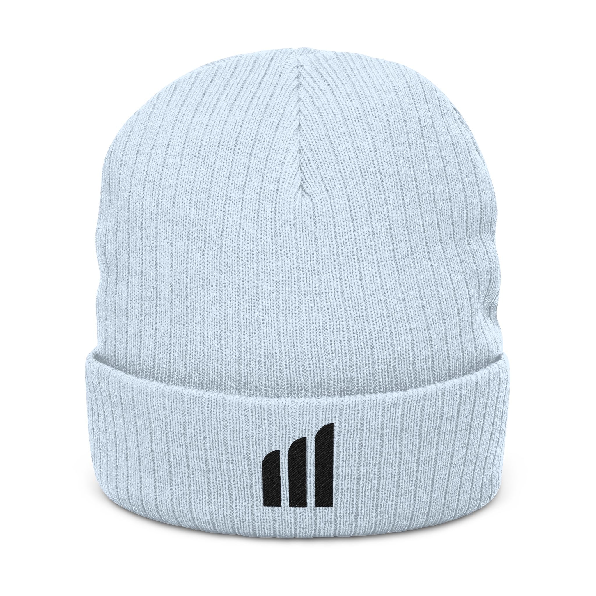Musikfabrik Emblem Knit Beanie — Embroidered Minimal Logo Winter Hat